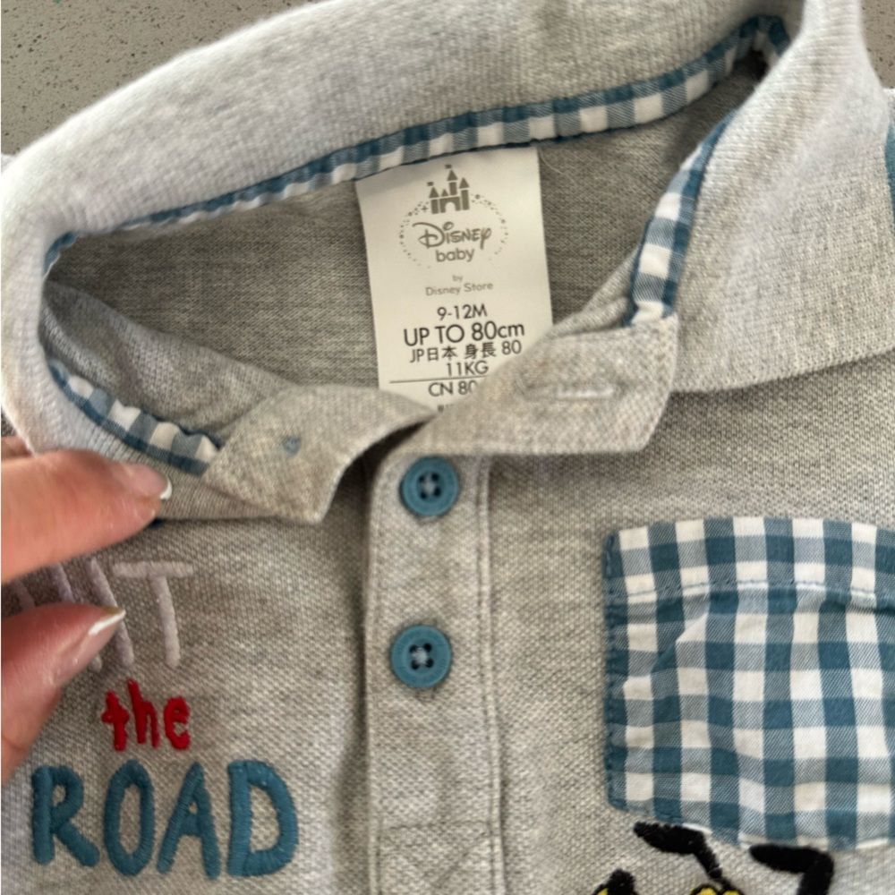 Disney Baby Grey Plaid trim short sleeve Mikey Romper size 9-12 months - Picture 3 of 4